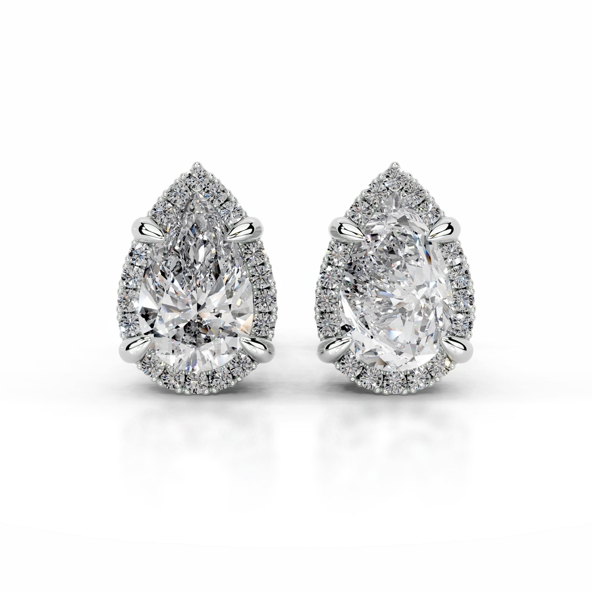 White:: pear shape halo lab grown diamond stud earrings perfect wedding and engagement jewelry minimal yet luxurious diamond earrings