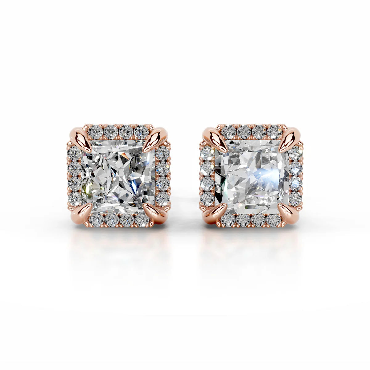 Rose:: princess cut halo lab grown diamond stud earrings brilliant sparkle premium craftsmanship IGI certified fine jewelry for women