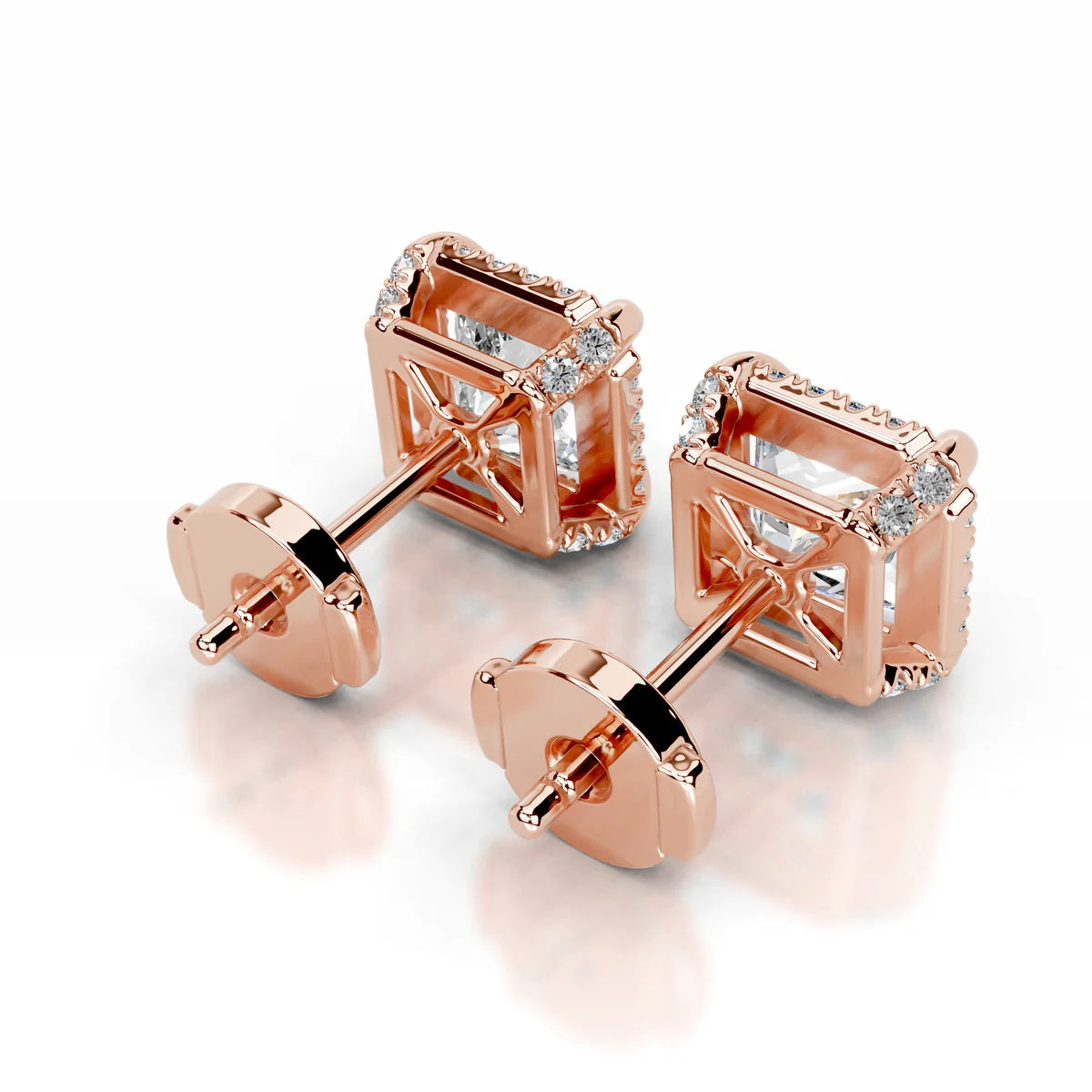 Rose:: princess cut halo lab grown diamond stud earrings sustainable diamond jewelry gift for her fine jewelry gift for special occasions