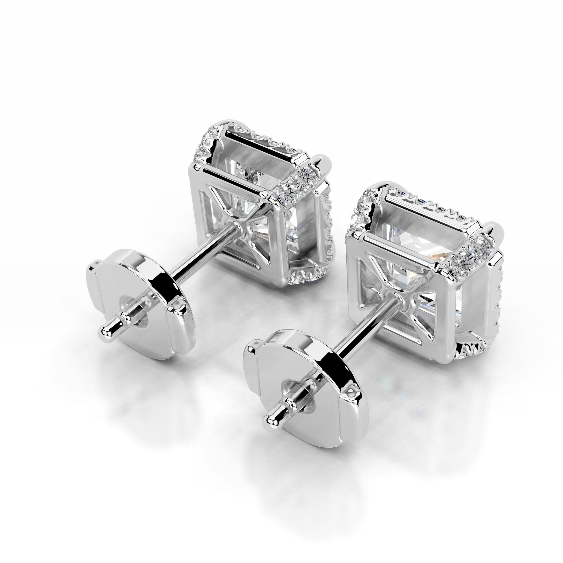 White:: princess cut halo lab grown diamond stud earrings premium halo setting elegant design minimal yet luxurious diamond earrings