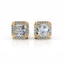 Yellow:: princess cut halo lab grown diamond stud earrings brilliant sparkle premium craftsmanship luxury bridal earrings with high brilliance