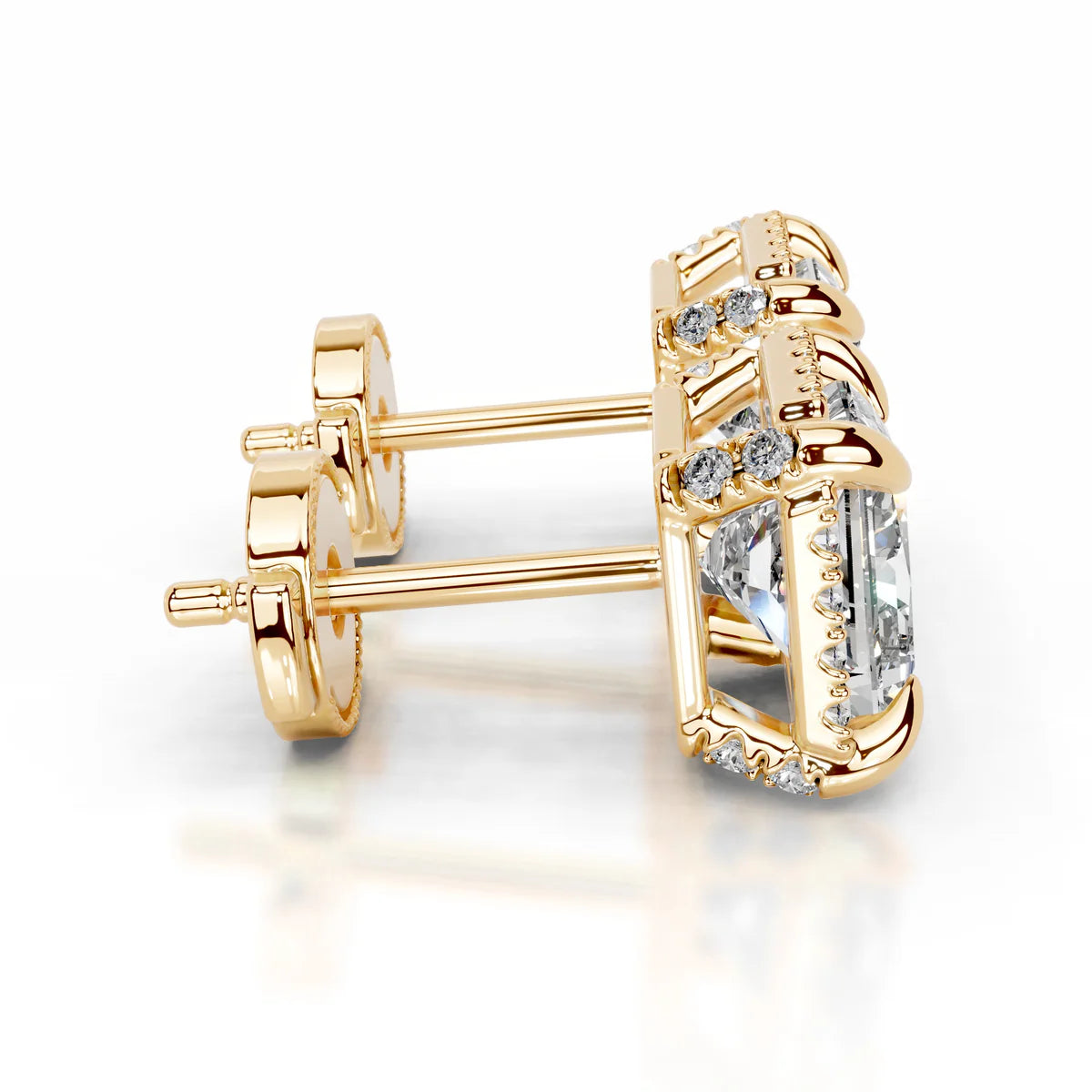 Yellow:: princess cut halo lab grown diamond stud earrings timeless fine jewelry statement earrings elegant halo design luxury earrings