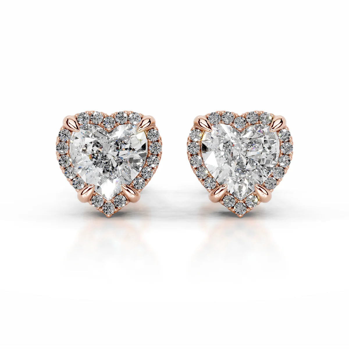 Rose:: heart shape halo lab grown diamond stud earrings timeless fine jewelry statement earrings sustainable luxury fine jewelry piece