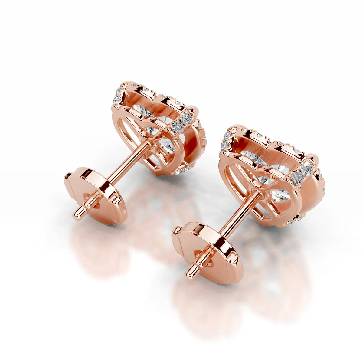 Rose:: heart shape halo lab grown diamond stud earrings crafted for maximum brilliance and shine timeless fine jewelry statement earrings