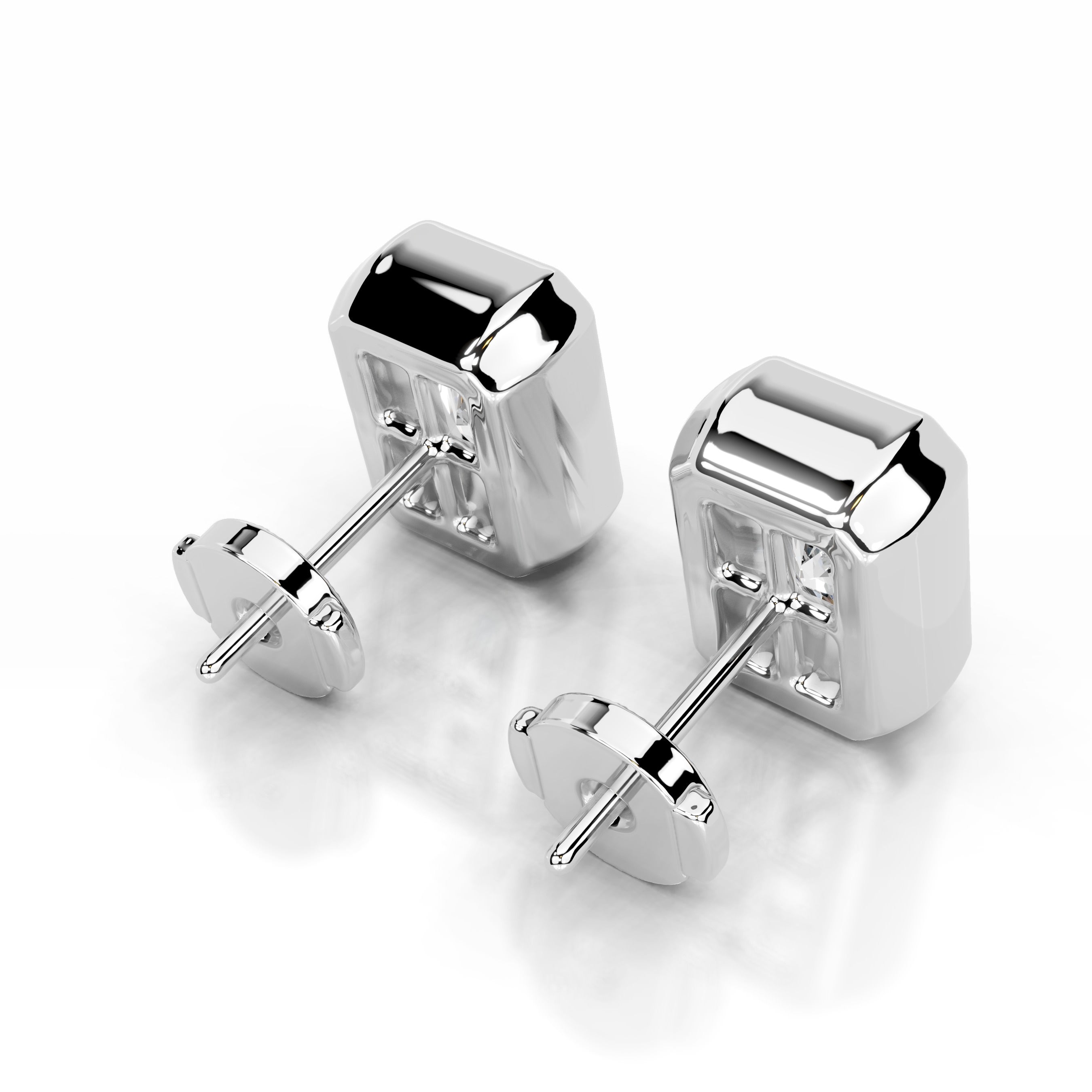 White:: elongated radiant lab diamond earrings rectangular shape brilliant sparkle