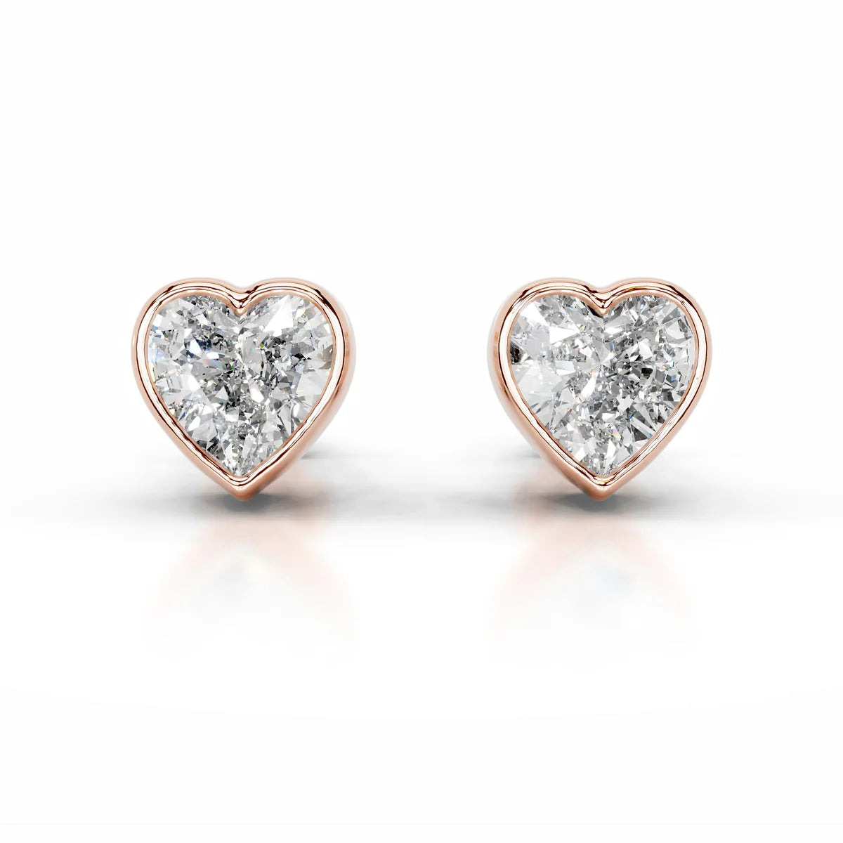 Rose :: heart shape diamond stud earrings minimalist luxury everyday wear