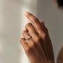 White :: Round cut lab diamond ring with round side stones elegant engagement jewelry