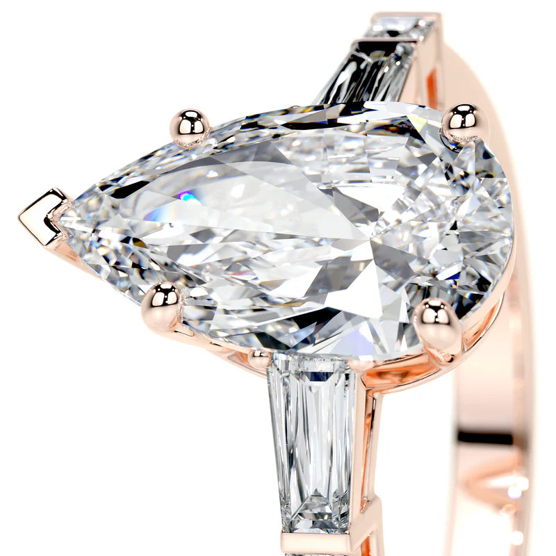 Rose :: premium pear lab diamond three stone ring IGI certified bridal jewelry