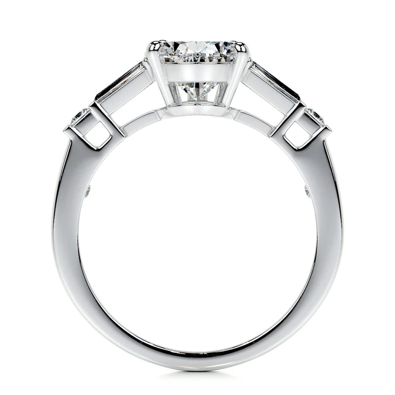 White :: pear cut lab grown diamond three stone engagement ring with side stones