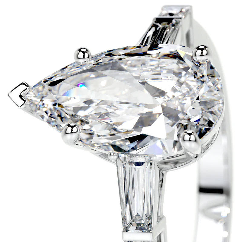 White :: Calvoria pear cut three stone lab grown diamond ring elegant bridal jewelry