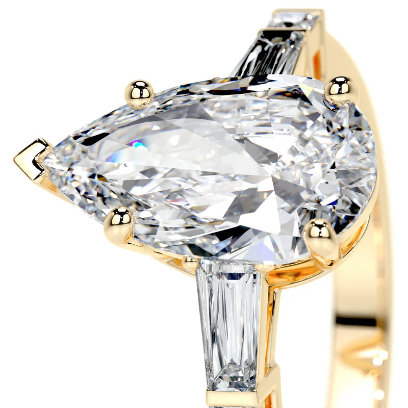 Yellow :: sustainable pear lab grown diamond three stone ring eco friendly jewelry