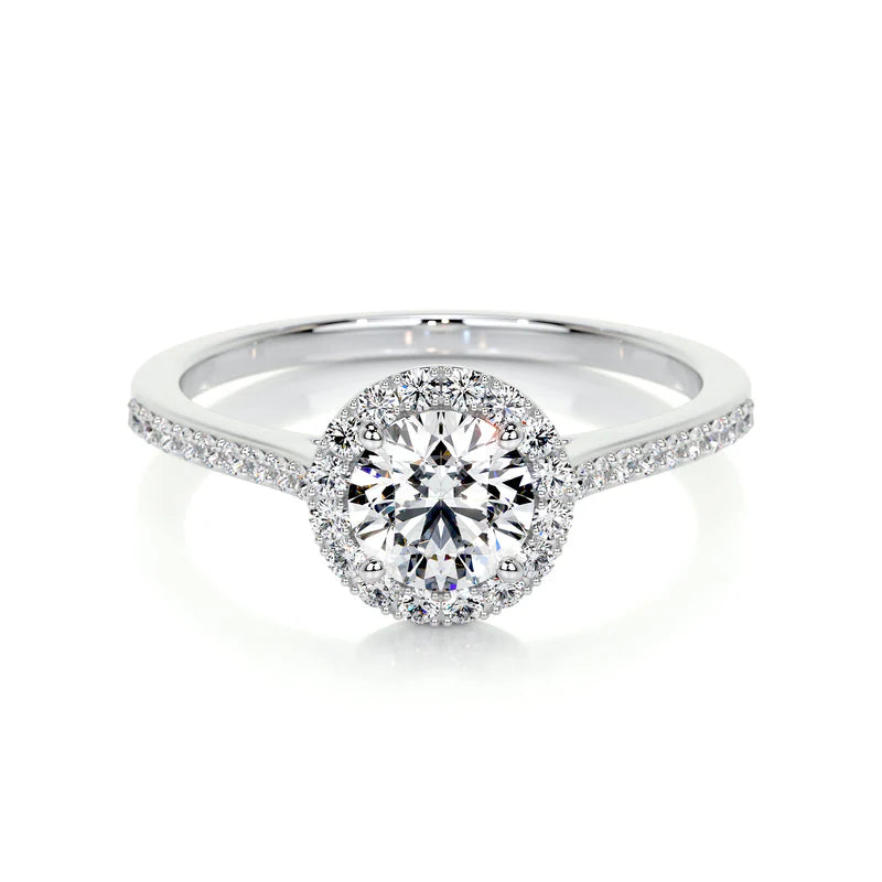 Common :: Aravellea round halo lab grown diamond engagement ring IGI certified