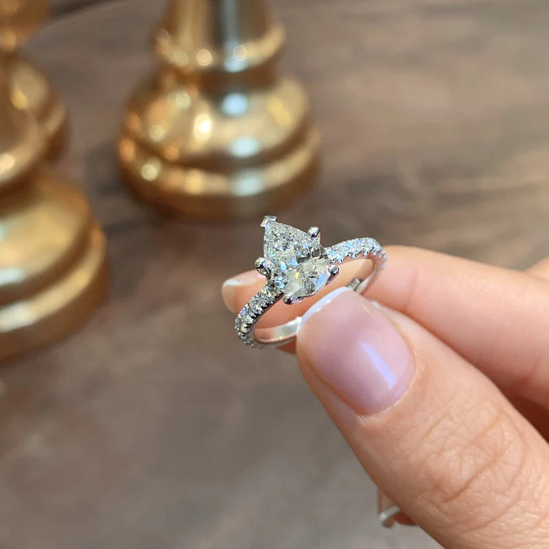 White :: pear lab grown diamond engagement ring sparkle white gold band