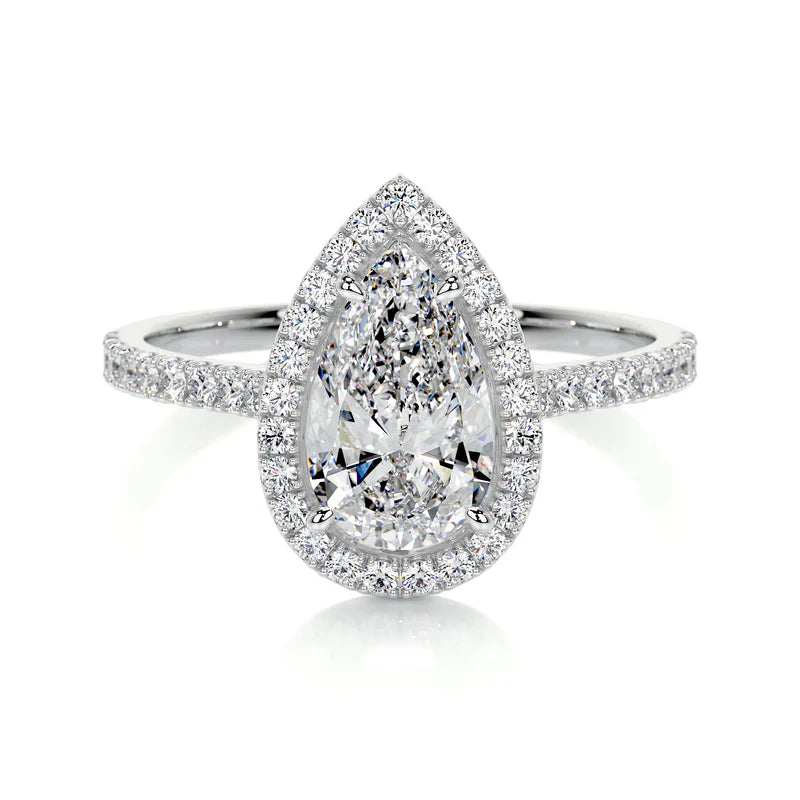 White :: Zenvoriax pear halo lab grown diamond engagement ring IGI certified