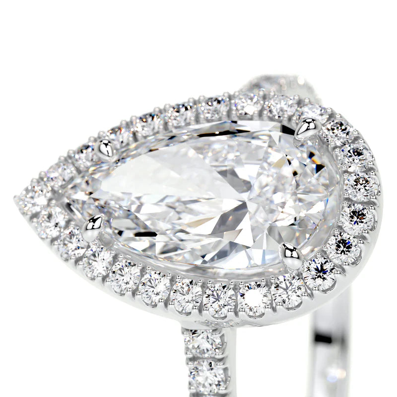 White :: Zenvoriax pear cut halo lab grown diamond ring luxury engagement design