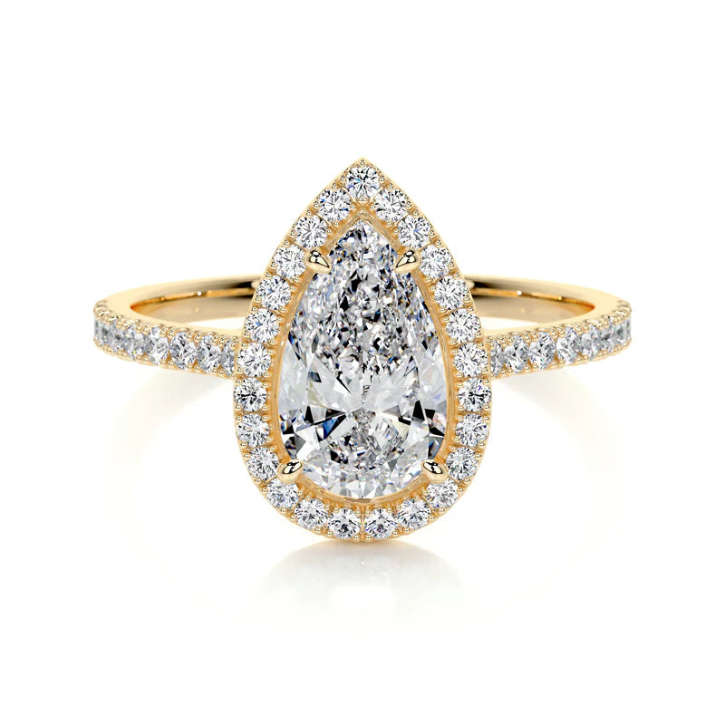 Yellow :: elegant pear cut halo lab grown diamond ring timeless engagement design