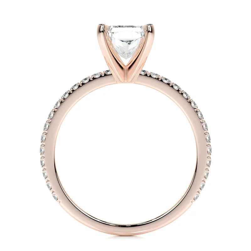 Rose :: radiant lab grown diamond engagement ring with pavé band brilliance