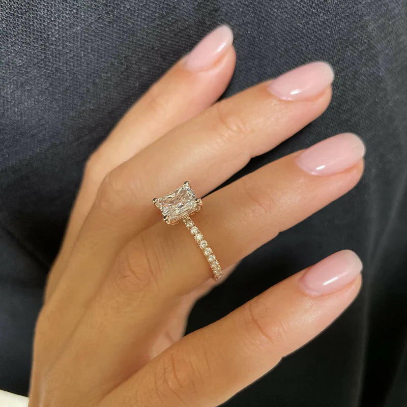 Rose :: premium radiant lab diamond pavé engagement ring IGI certified ring
