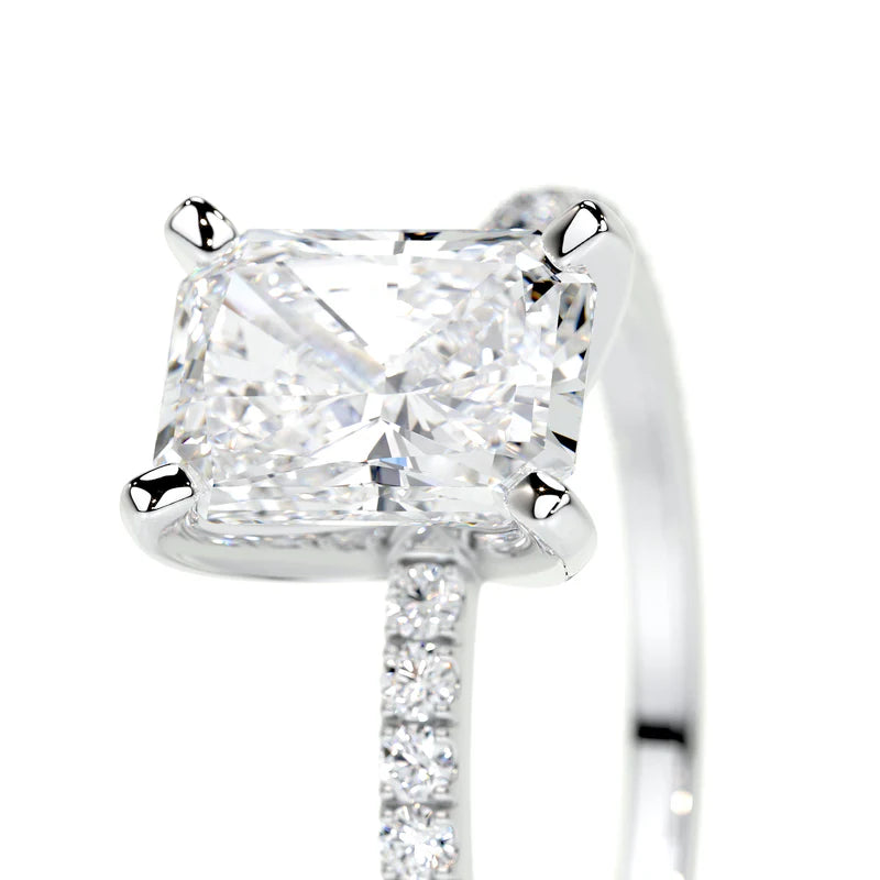 White :: Velinora radiant cut pavé lab grown diamond ring luxury engagement design