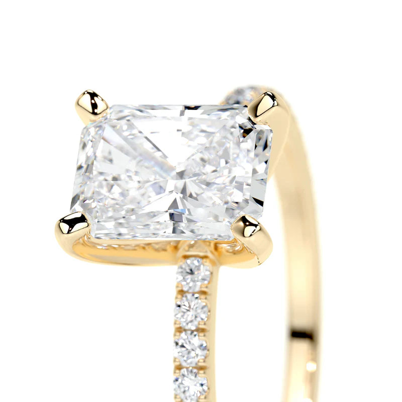 Yellow :: women’s radiant cut lab diamond pavé engagement ring white gold band