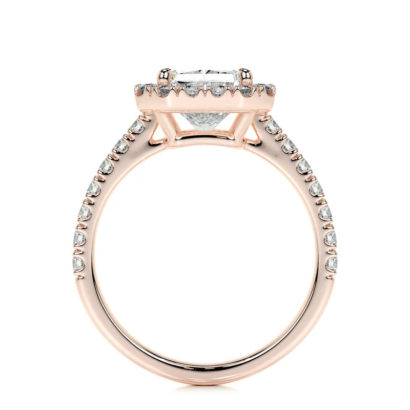 Rose :: lab grown diamond halo engagement ring with side stones brilliance