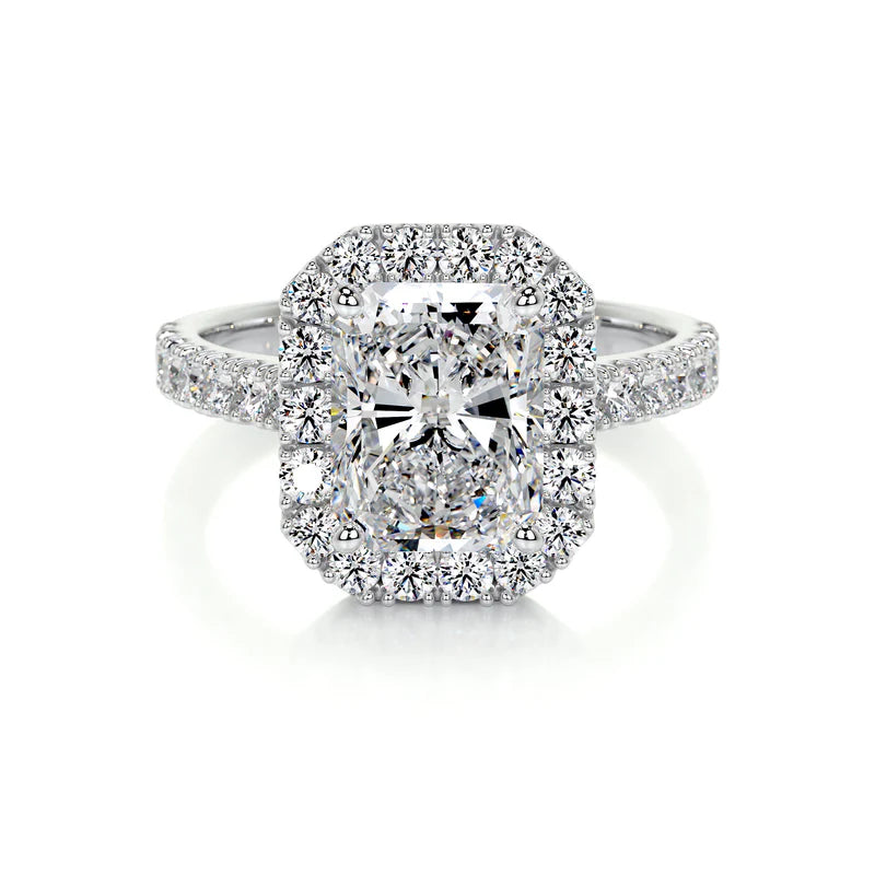 White :: lab grown diamond halo engagement ring IGI certified luxury bridal ring