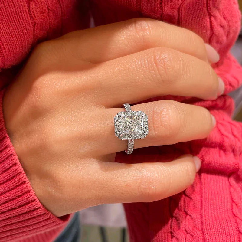 White :: luxury halo lab diamond engagement ring white gold bridal jewelry