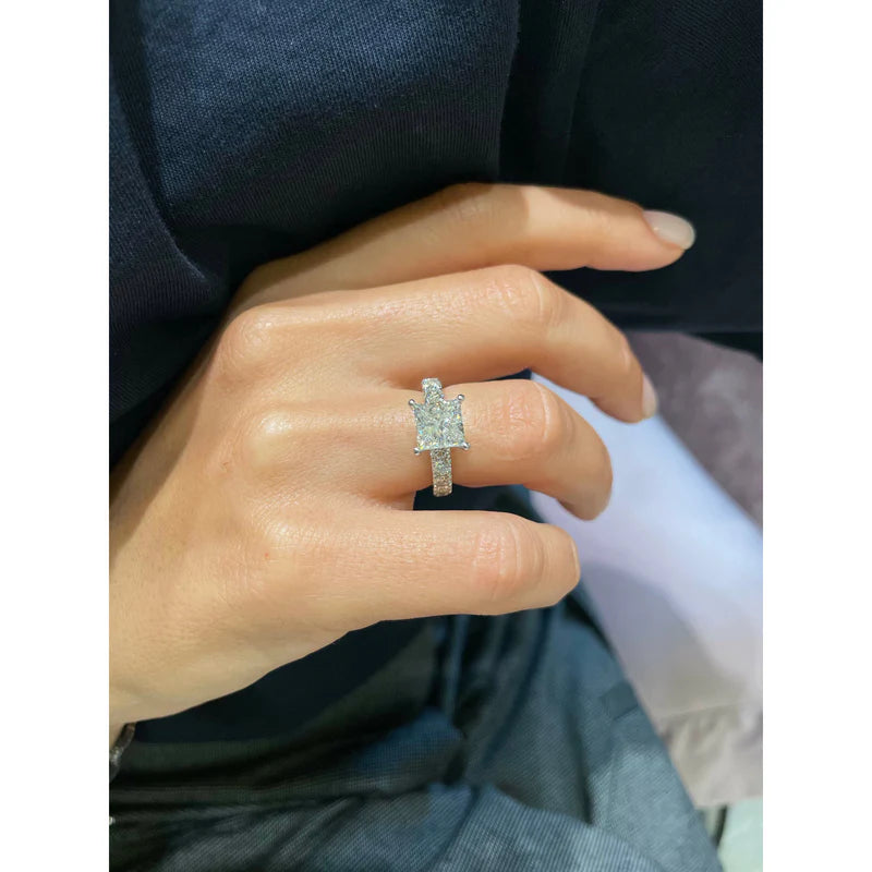 White :: princess pavé lab grown diamond engagement ring sparkle white gold band