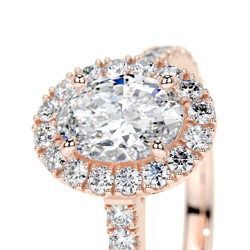Rose :: premium oval lab diamond halo engagement ring IGI certified ring
