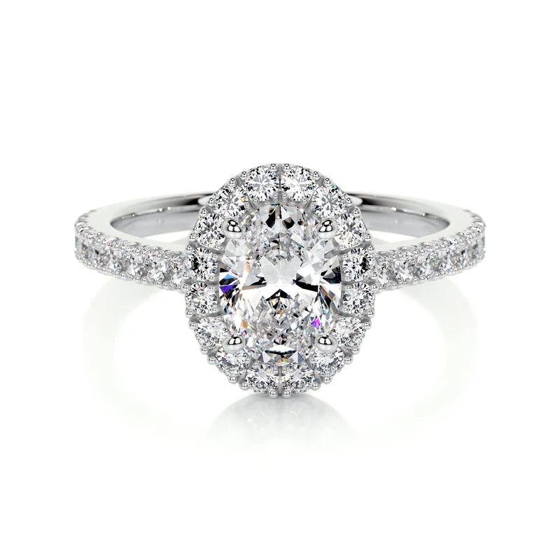 White :: Aravique oval halo lab grown diamond engagement ring IGI certified