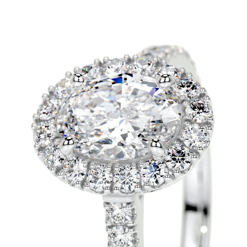 White :: Aravique oval cut halo lab grown diamond ring luxury engagement design