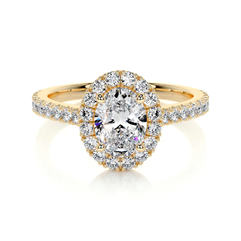 Yellow :: elegant oval cut halo lab grown diamond ring timeless engagement design
