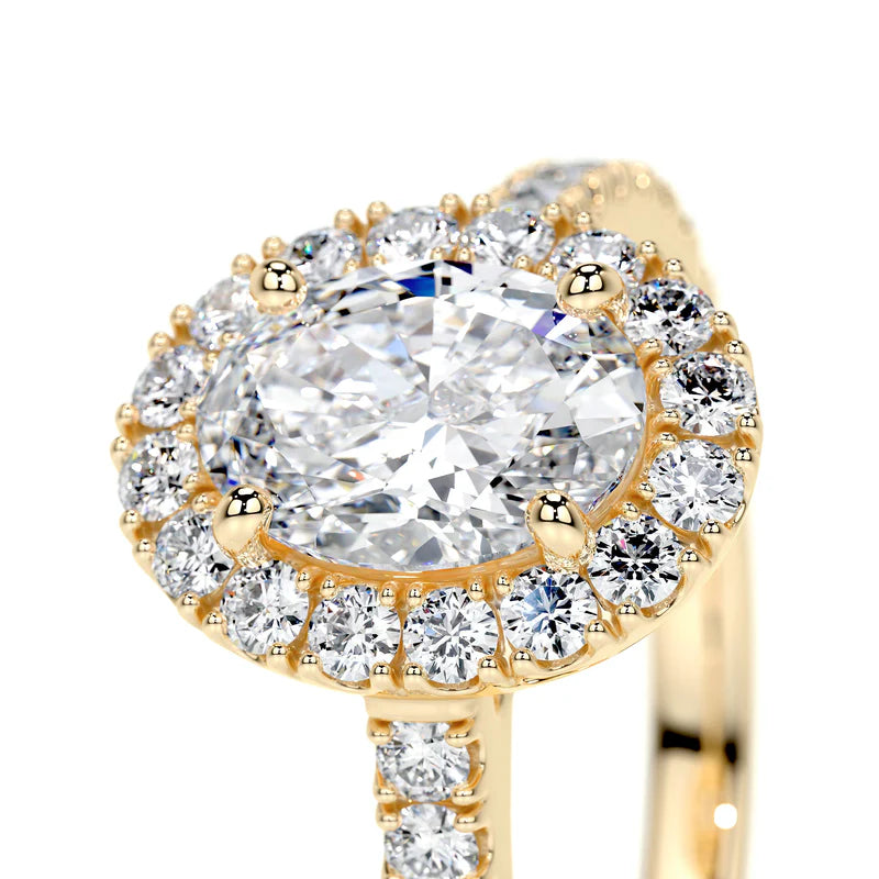 Yellow :: women’s oval cut lab diamond halo engagement ring white gold band