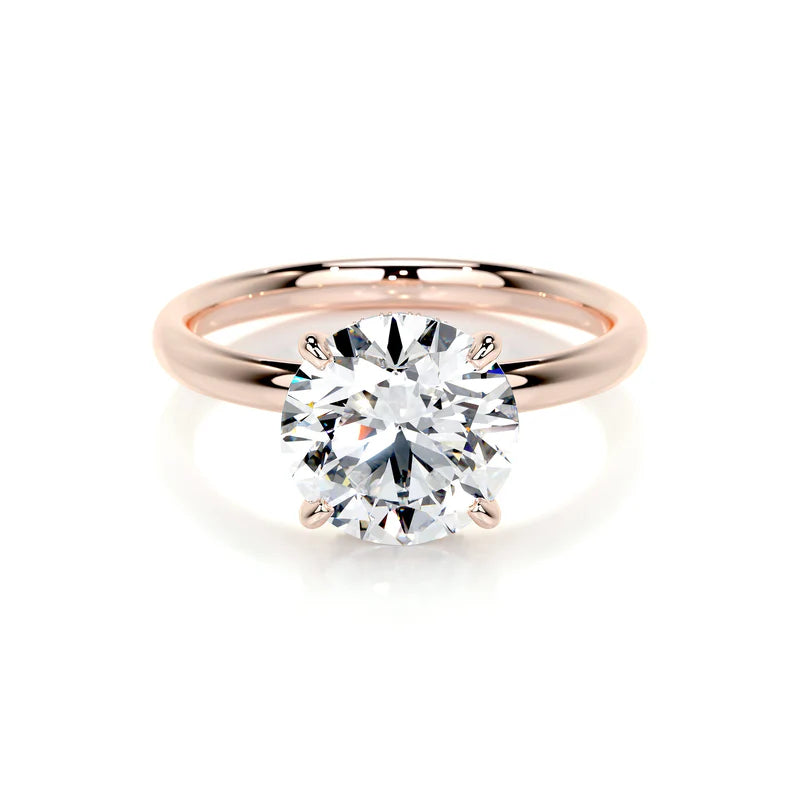 Rose :: round hidden halo lab grown diamond engagement ring sparkle white gold band