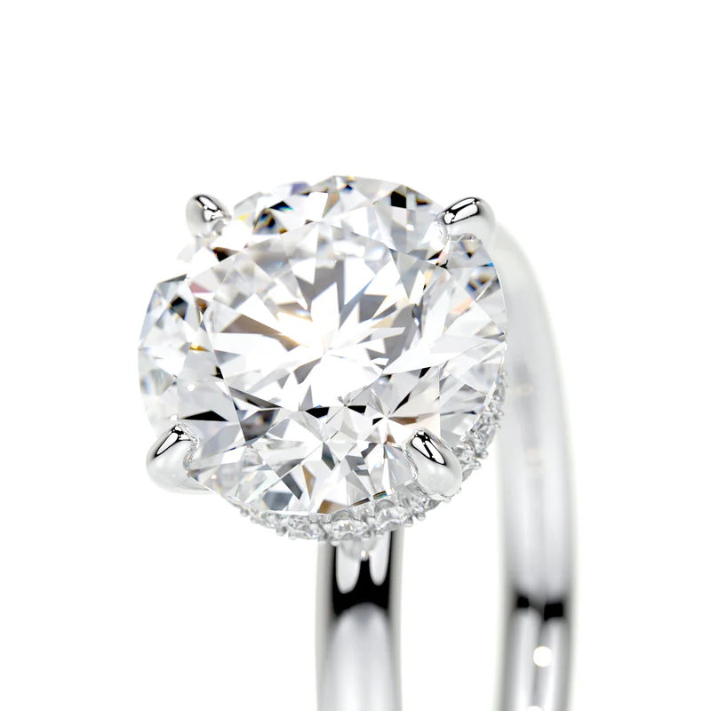 White :: Zenviquea round cut hidden halo lab grown diamond ring luxury design