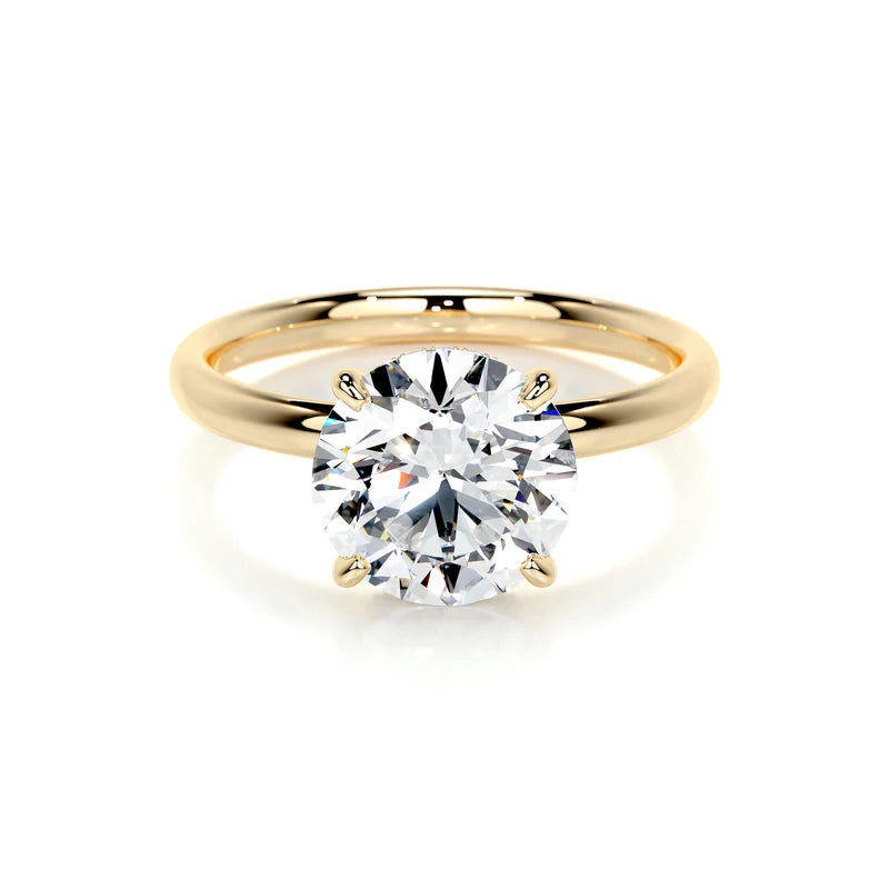 Yellow :: elegant round cut lab grown diamond ring hidden halo timeless design