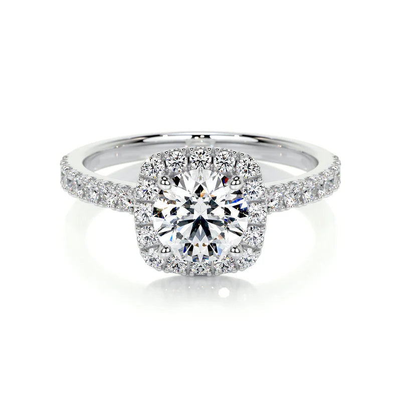 White :: Lunorique round halo lab grown diamond engagement ring IGI certified