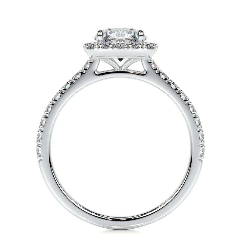 White :: round halo lab grown diamond engagement ring sparkle white gold band