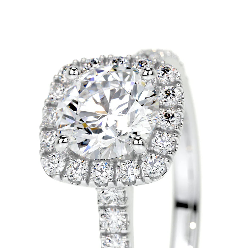 White :: IGI certified round lab diamond halo engagement ring elegant fine jewelry