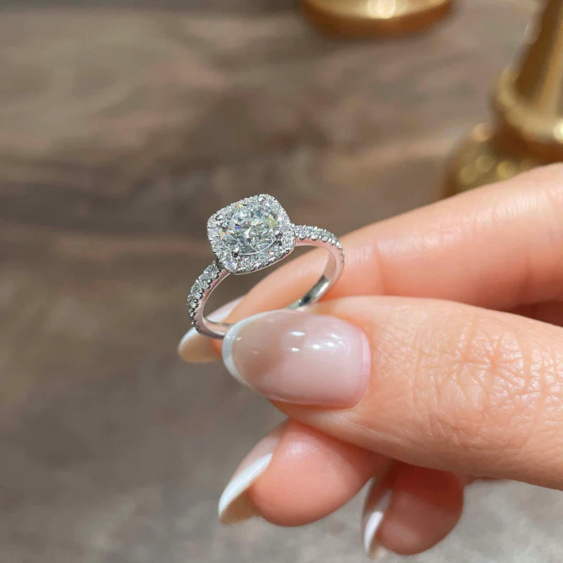 White :: Lunorique round cut halo lab grown diamond ring luxury engagement designjewelry