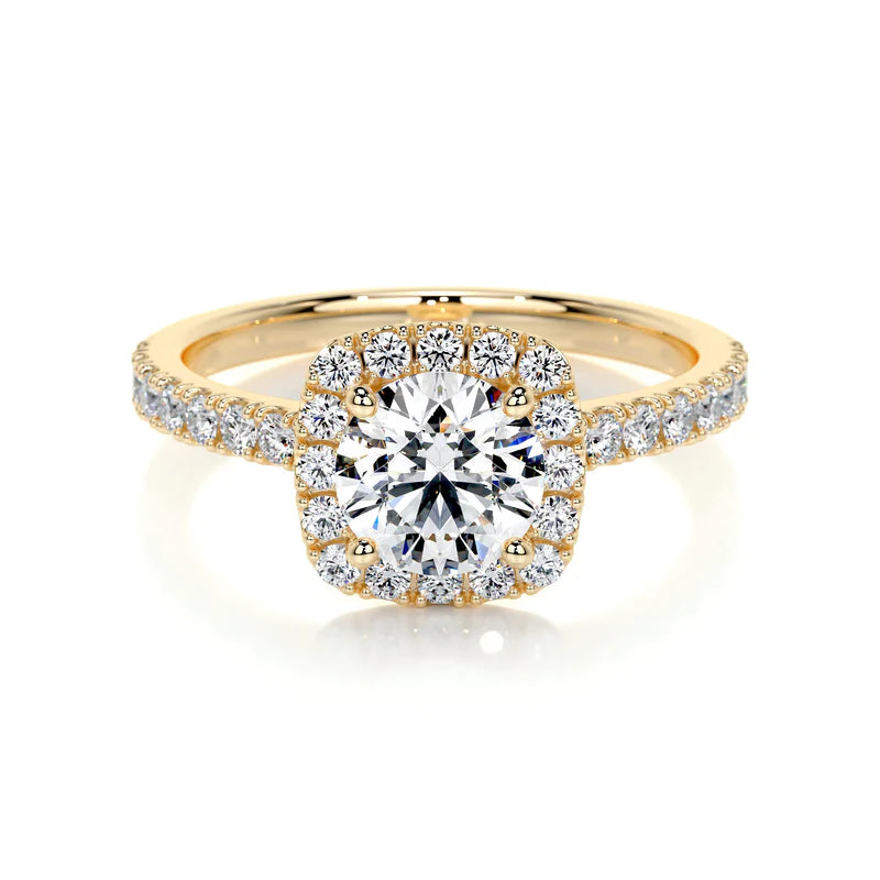 Yellow :: elegant round cut halo lab grown diamond ring timeless engagement design