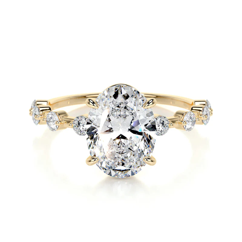 Yellow :: elegant oval cut lab grown diamond pavé ring timeless engagement design
