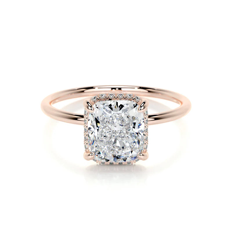 Rose :: side profile hidden halo elongated cushion lab grown diamond engagement ring