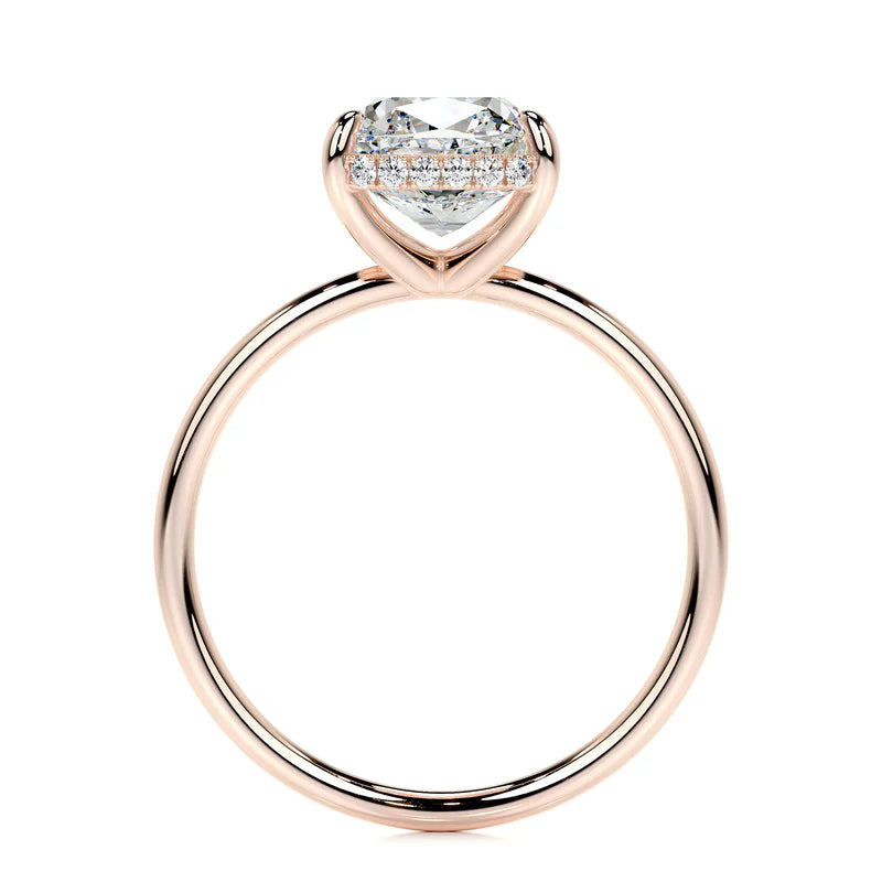 Rose :: handcrafted elongated cushion lab grown diamond engagement ring IGI certified
