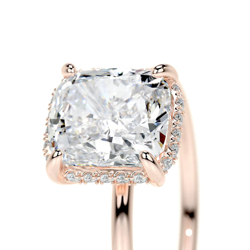 Rose :: elegant hidden halo elongated cushion lab diamond ring for proposal