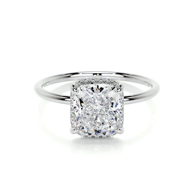 White :: Velsera elongated cushion hidden halo lab grown diamond engagement ring IGI certified
