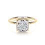 Yellow :: elongated cushion solitaire lab grown diamond ring with hidden halo detail
