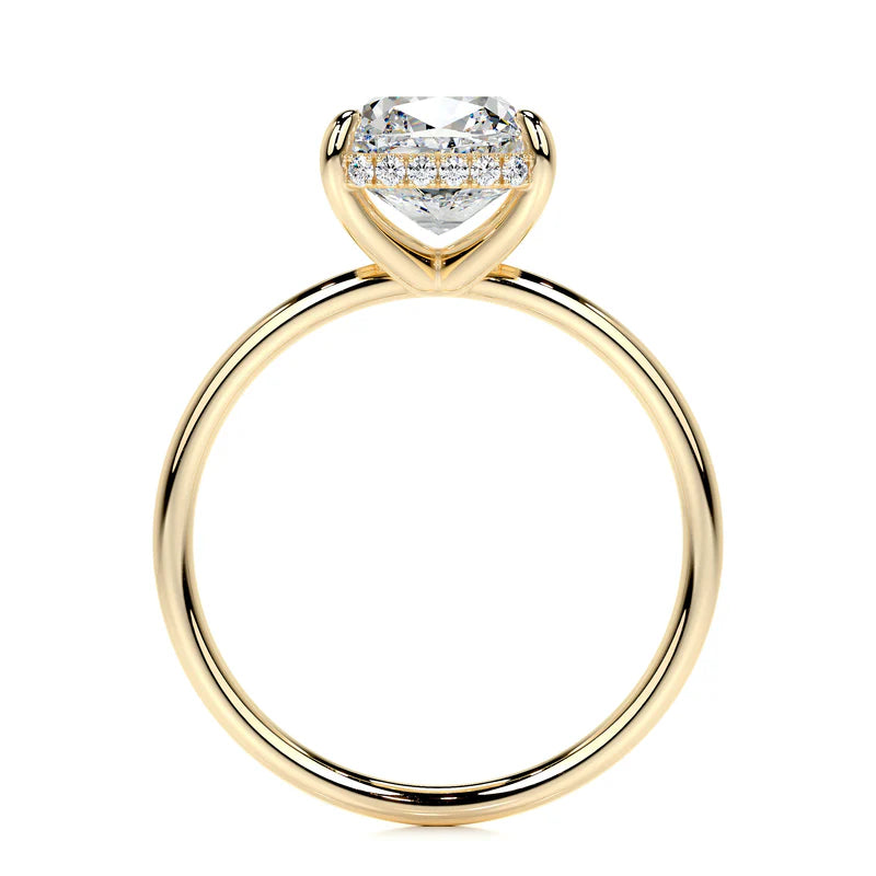 Yellow :: modern hidden halo elongated cushion cut lab diamond ring white gold band