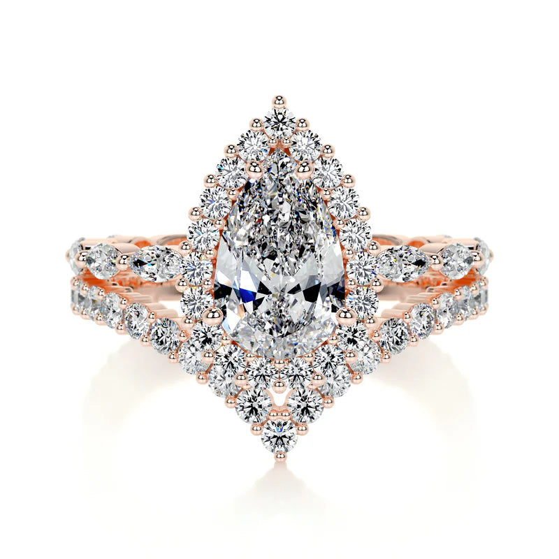 Rose :: pear halo lab grown diamond engagement ring sparkle white gold band