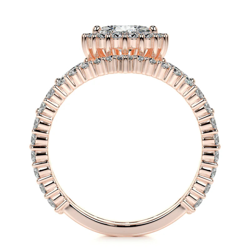 Rose :: pear lab grown diamond engagement ring with halo setting brilliance